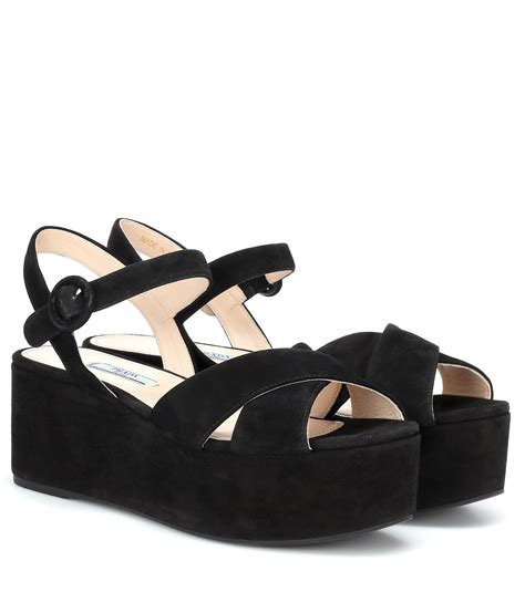 prada leather flat sandals|Prada black suede platform sandals.